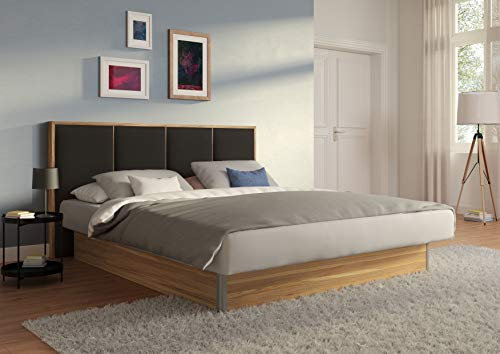 SuMa - Wasserbett 180x200 dual freistehend m. Sockel Wildeiche und Kopfteil Quaddro, Farbe anthrazit 180x200 cm