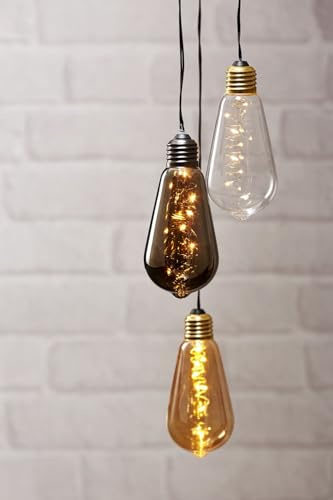 NETPROSHOP 1x LED Glühlampe Batteriebetrieben mit Timer zum Hängen mit 1,5m Kabel Farbwahl, Farbe:Amber-Glas