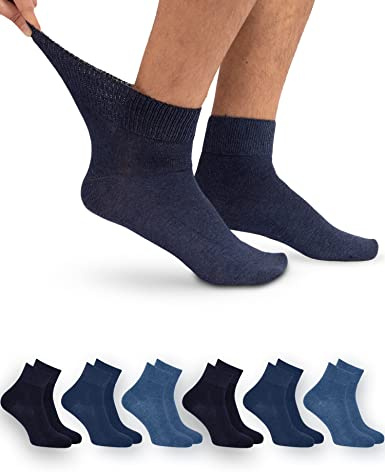 OCERA 6 Paar Diabetiker Kurzschaft Socken für Damen und Herren, ohne drückenden Gummibund Blau Mix Gr. 42-46