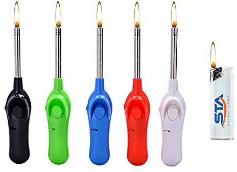 5 x Stabfeuerzeug Softtouch 24 cm lang Feuerzeuge + 1 gratis Taschenfeuerzeug befüllt und nachfüllbar Feuerzeuggas Feuerzeug XXL (5 x Stabfeuerzeug)