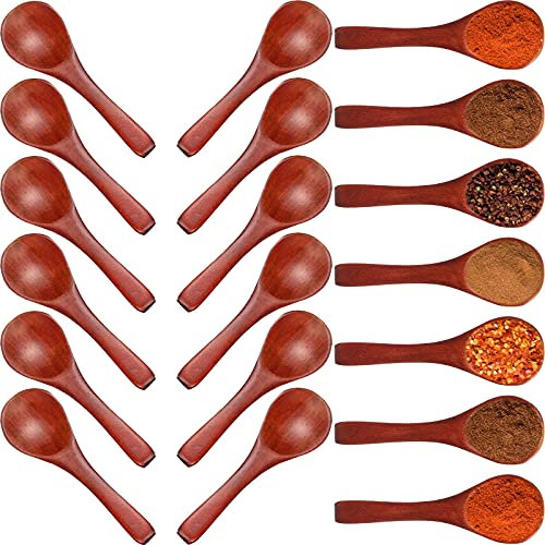 30 piccoli cucchiai in legno natura mini cucchiai di legno mini degustazione cucchiaini condimenti sale cucchiai per cucina cucina condimento olio caffè tè zucchero (marrone scuro)