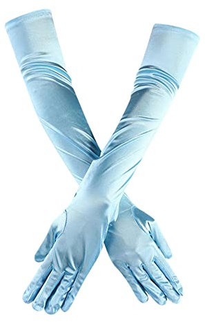 Satin Lange Handschuhe Finger Damen Braut Tanzhandschuhe Länge Ellenbogen Oper 1920er Jahre Handschuhe Handschuhe Fäustlinge Frauen, hellblau, Einheitsgröße