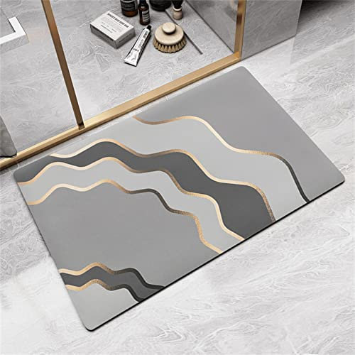 Badezimmerteppich Super Absorbierende Rutschfester Badematte, Badematten Badteppich 70x120cm Badvorleger Extra DüNn Schnelltrocknende Waschbare Badematte Home Rug, Badmatte Bodenmatte Floor Mat Grau