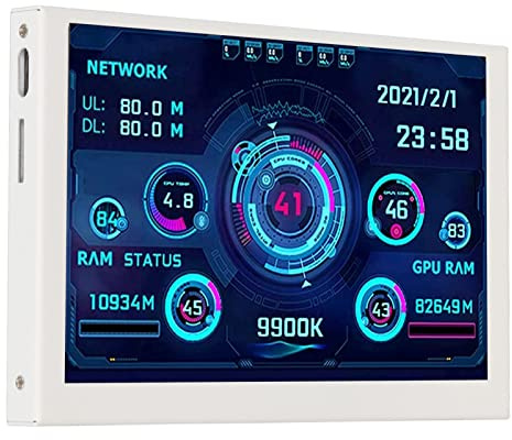 Jectse Moniteur de Température D'ordinateur, 5 Pouces IPS USB Mini écran PC CPU RAM GPU HDD Moniteur de Données, Affichage du Panneau de Capteur PC avec Plusieurs Thèmes, Un Câble Plug