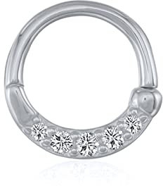 Septum Piercing 925 Silber, Face Piercings Nase mit Silber Unregelmäßiger Kreis mit 5 Cz Piercingschmuck Geschenk für Frauen Männer