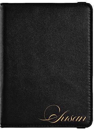 Personalisierte Reisepasshülle, Brieftasche, Kombi, individueller Name, PU-Leder, Reisepass, Impfkarten-Schutz für Damen und Herren, Reisegeschenk, Schwarz, Einheitsgröße