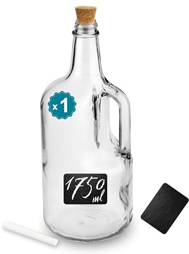 Espirito Rebelde Bouteille en Verre 1750 ml avec Bouchon en Liège | Bonbonne en Verre pour Vin et Plus | Polyvalente : Stockage, Décoration, Cadeaux