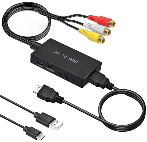 Amtake RCA to HDMI Converter,AV to HDMI Adapter,RCA to HDMI Composite Audio Video Converter Compatible with PS1, PS2, PS3, STB, Xbox, VHS, VCR,Black-Ray DVD Players