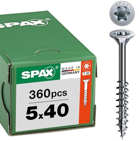 SPAX Vis universelle 5 x 40 mm, 360 pièces - Vis à bois, filetage partiel, tête fraisée, T-STAR plus T20, pointe 4CUT, revêtement WIROX - 8000000288234