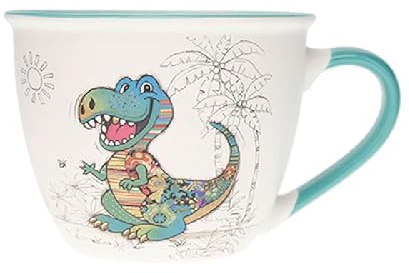 KIUB Bol timbale avec une anse - Motif dinosaure gentil- porcelaine - 550ML