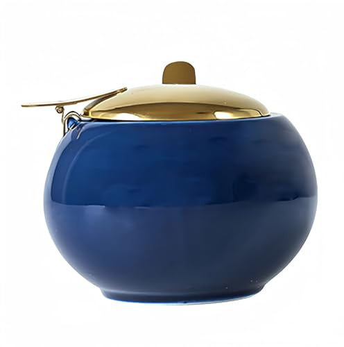 Dowbom Sucrier avec couvercle et cuillère, salière, pot à sucre en porcelaine de couleur unie, pour café, restaurant (bleu, 340,2 g)