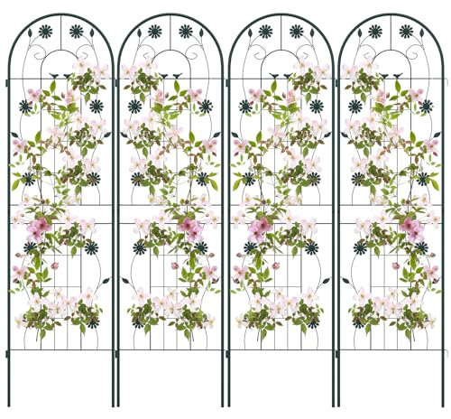 COSTWAY 2/4 Pack Garden Trellis, 180/220 x 50cm Galvanized Steel Trellis for Climbing Plants Rose Vines Cucumber Tomato, Rustproof Decorative Garden Fence Barrier Border (180 x 50cm, 4 Pack, Green)