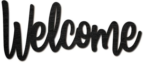 CREATCABIN Welcome Wood Wall Sign Wooden Art Letter Wall Decor Display Laser Cut Wooden DIY Crafts Unfinished for Home Door Decoration Gift Housewarming Birthday Thanksgiving Black 11.9x5.1 Inch