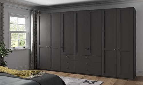 WIEMANN Drehtürenschrank mit 6 Schubkästen, Landhausstil Kleiderschrank 350cm breit, Graphit, Höhe 216cm, Marlow