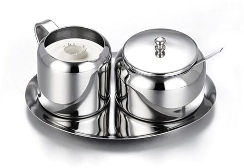 DSDGVDFBV Silber, Milch Und Zucker Set Edelstahl Zuckerdose, Milchkännchen Aus Edelstahl Klein Zucker Jar Mit Löffel Für Haus Küche Hotel and Cafes