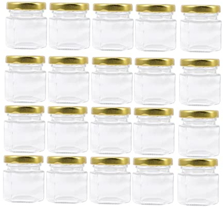 COLLBATH Lot De 20 Petits Pots Hexagonaux En Verre Avec Couvercles Pour Miel Épices Aliments Pour Bébé Miel Étanches Et Robustes