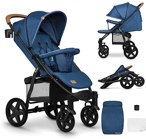 LIONELO Pushchair from Birth up to 22 kg Annet Plus Light & Foldable Stroller with Reclining backrest to a Lying Position, EVA Foam Wheels, Mosquito Net, Footblanket, Drink Holder, Basket, XXL Hood