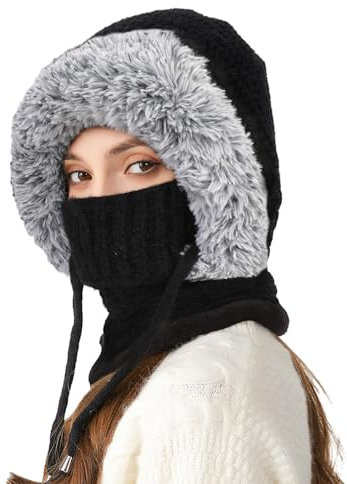 TAGVO Winter Sturmhaube Mütze Damen, Winddicht Warme Skimaske Thermo-Fleece-Kapuzenschal Gesichtsschutz 3 in 1 für Outdoor Outdoor Radfahren, Snowboarden, Skifahren, Motorradfahren