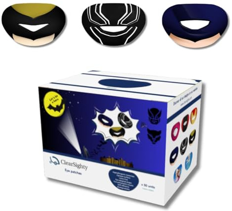 x50 parches oculares para niños (tratamiento de la ambliopía) - ¡Tema de evolución de superhéroes! Parche para el ojo de un niño - vendaje para el ojo - ClearSighty