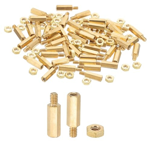 PATIKIL 100 Stücke M2X8mm+3mm Abstandsschrauben PCB Abstandshalter Golden | Schraube Mutter Sortiment Kit, Messing, Sechskant, für PCB Computer Leiterplatte