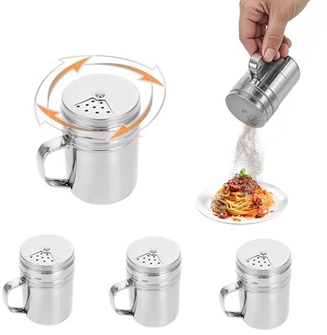 LERANXIN Salière avec Couvercle, Sucrier pour Sucre en Poudre, Pot à Epices – 4-Pcs Ens Pots Inox 5,1cm ×7,8cm pour Cuisine & Camping