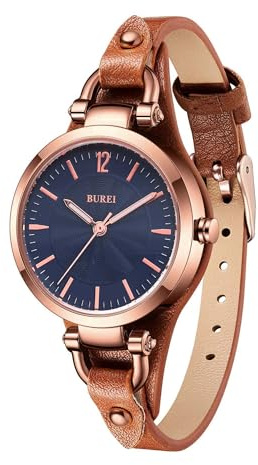 BUREI Damenuhren – Armbanduhr Damen mit Handgemachtem Echtleder & Schmalem Band – Damenuhr Lederarmband für Arbeit & Freizeit