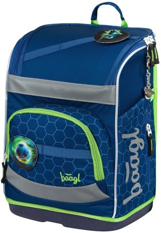Baagl Schulranzen Jungen 1. Klasse Schultasche Zippy Plus - Fußball Ball | Der ergonomische Schulrucksack für Kinder besitzt einen Brustgurt & Hüftgurt, ideal als Grundschule Ranzen Tornister.