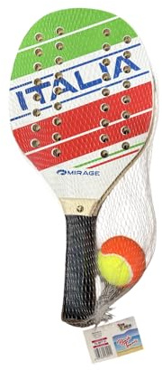 Mirage Italia Beach Tennis Set, Racchetta da Spiaggia con Palla, Tricolore Verde-Bianco-Rosso