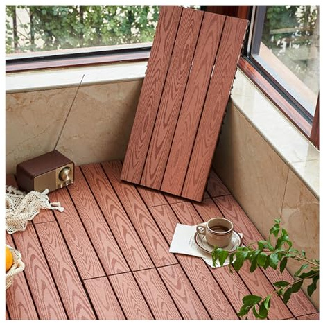 WPC Baldosa de Madera, Suelo de WPC con Sistema de Enchufe Suelos de Plástico Compuesto de Exterior para Terraza Jardin Café B1 6pc