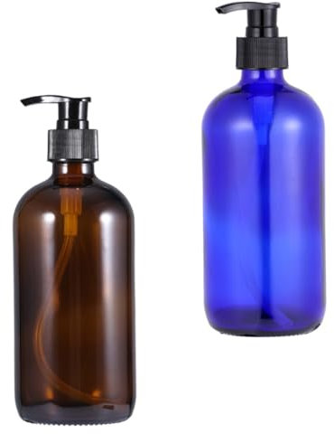 Mikinona 2 Pièces Bouteilles Verre Lot de Flacons de Lotion à Pression pour Stockage Pratiques et Réutilisables