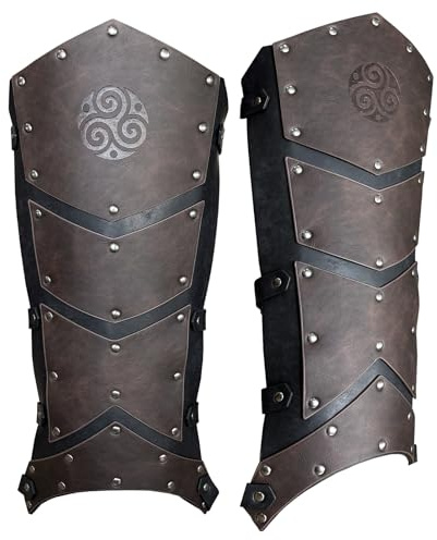 Wegiwuca Gambali medievali in finta pelle, stile vintage, con borchie, con cinghie regolabili, per appassionati di cosplay e giochi di ruolo, accessori per costumi di Halloween, Marrone scuro, Taglia