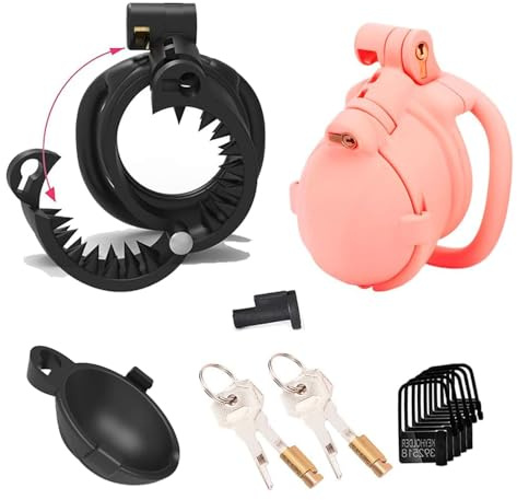 TCSKIOS Male Resin Chastity Cage Devices, Lightweight Sissy Chastity Cage with Spikes Feel The Pain, Invisible Lock, Penis Exercise Bondage Gear & Accessories Couple Fetish Adult Sex Toys (Pink)