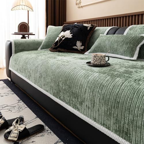 FASCINATDECO Sofa Überzug Vintage Sofabezug rutschfest Sofaschoner Weiche Chenille 1/2/3/4 Sitzer Couch Überzug Sofaüberwürfe für U Form L Form Sektionssofa (Grün,90x180cm)