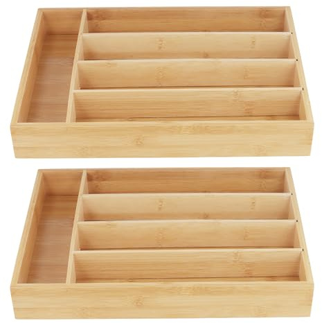 CHUENKUK 2 Stück Besteckkasten für Schubladen, 35,6 x 25,4 x 5,1cm Naturfarben Besteckeinsatz, Besteckkasten für Schubladen