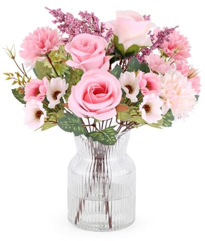 Doygim 2 Bündel Künstliche Blumen Kunstblumen Wie Echt Fake Rosen Hortensien Kunstblumenstrauß Artificial Flowers Seidenblumen für Heim Hochzeit Partei Deko (Rosa)