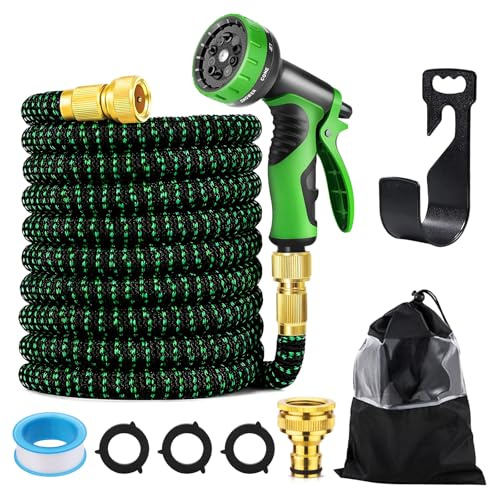 Flexibler Gartenschlauch 30M, 3-lagiger Latex-Dehnschlauch mit Brause