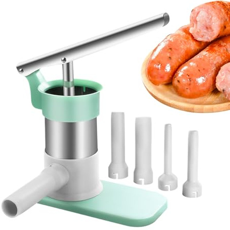 Hausgemachter Wurstfüller - 25x11,5x20,5 cm Edelstahl Wurstmaschine | Wurstfüllmaschine für Heimküche mit Stopfrohren | Manuell Wurstherstellung Zubehör für Verschiedene Wurstgrößen Kochen Wer