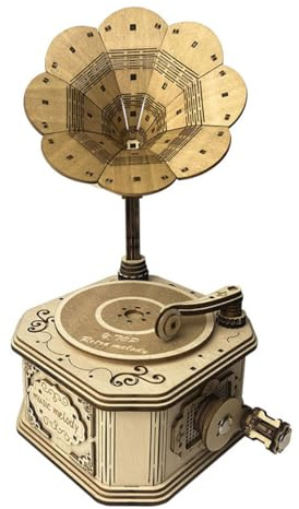 Puzzle 3D en bois – Kit de modèle de boîte à musique gramophone rétro, décoration et affichage de bureau vintage, facile à assembler, améliore les compétences manuelles, cadeau pour adultes (plus de