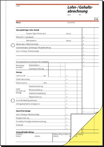 Sigel SD018 Lohn-/Gehaltsabrechnung, 1. und 2. Blatt bedruckt, A5, 2x40 Blatt, selbstdurchschreibend
