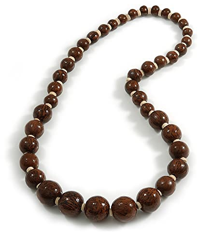 Avalaya Collier de perles en bois imprimé animal (marron et noir) – 70 cm L