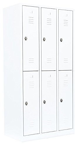 Lüllmann 6 Fächer Spind Schließfachschrank komplett montiert weiß 180x88,5x50cm (HxBxT) Spindschrank Kleiderspind Umkleideschrank 520237 Weiss