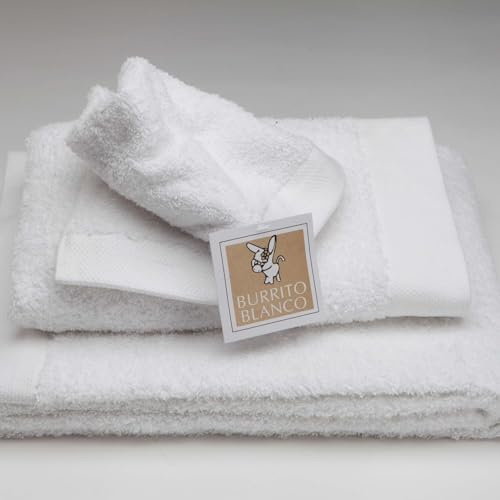 Burrito Blanco Juego de Toallas 3 Piezas | Bidet 30x50cm | Manos 50x100cm | Ducha 70x140cm | 100% Rizo Algodón | con Cenefa Jacquard | Color Blanco