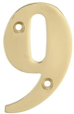 Amig - Número 9 Hueco de Latón Pulido para Atornillar en Interior y Exterior, 100 mm, para Portales, Paredes o Fachadas de Casas, Acabado en Dorado