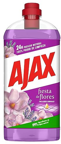 Ajax Lavanda Fiesta de Flores Limpiador para el Hogar, 1.25 L, Limpieza Profunda, Aceites Esenciales de Plantas y Flores, Frescor Natural Más de 24H, Botella y Tapón Reciclables