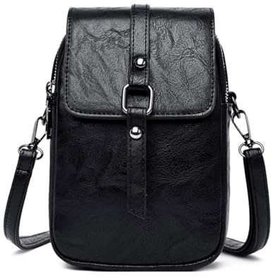 LassZone Crossbody Phone Bag for Women Vegan Leather Cross Body Bag Mini Shoulder Handbags Cellphone Pouch Coin Purse Wallet With Earphone Hole Long Strap