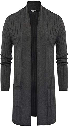 Shawl Collar Open Front Sweaters Men Casual Cable Knit Long Cardigan Drak Gray M