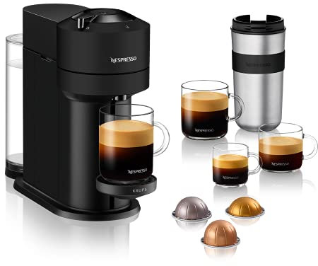 Nespresso Krups Vertuo Next XN910N Kaffeekapselmaschine, Krups Espressomaschine, verschiedene Größen, 5 Tassen, Centrifusion-Technologie, 30s, WLAN, Bluetooth, Mattschwarz