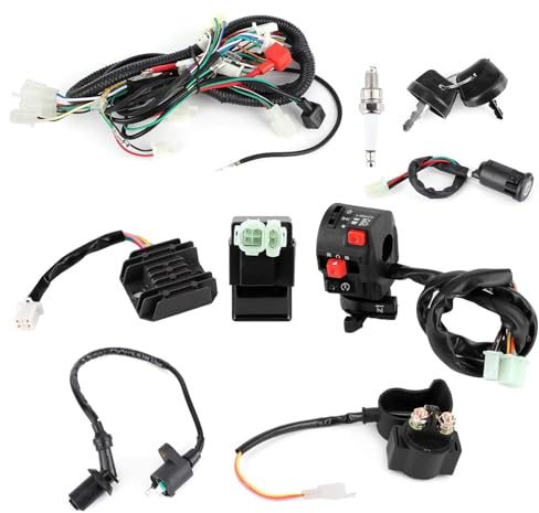 Aramox Kit de Faisceau de Câbles de Démarrage Électrique pour Quad Bike ATV GY6, avec Bobine d'Allumage, CDI, Relais, Stabilisateur de Tension