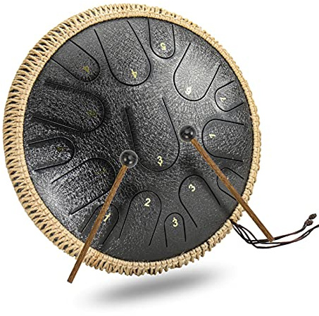 Zungentrommel, 14 Zoll 15-Noten D-Ton Percussion Instrument Handpan Hand Drums Tankdrum Mit Trommelschlägeln, Drumsticks, Tutorial Book, Tragetasche, Note Aufkleber, für Erwachsene Kinder