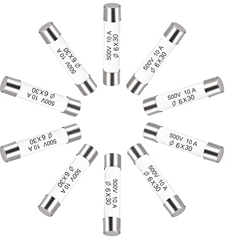 sourcing map 10 Stück Keramik Sicherungen Schneller Ersatz für 10A 500V 6x30mm Verstärker Energiesparlampe Vorschaltgerät